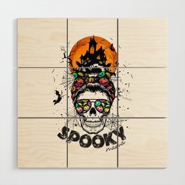 Halloween spooky mama female skull witch Wood Wall Art