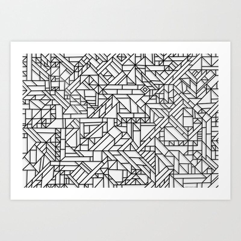 Geometric Black And White Outlines Shapes Minimal Minimalist Digital Pattern Art Print