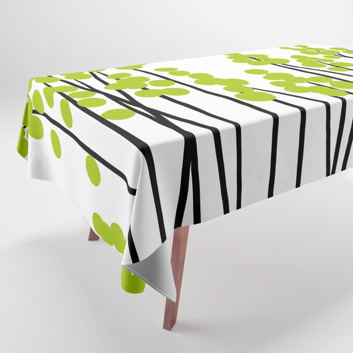 Hello Spring! Green/Black Retro Plants on White #decor #society6 #buyart Tablecloth