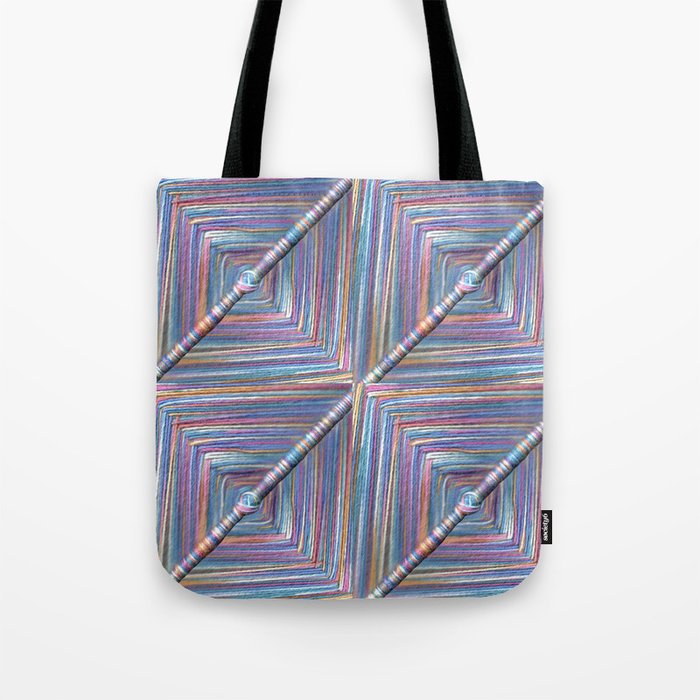 God's Eye Multicolor Yarn Woven Around a Chopstick Square Pattern Design Tote Bag