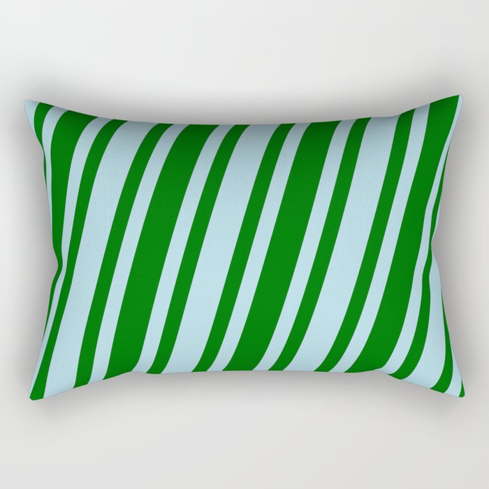 Light Blue & Dark Green Colored Stripes Pattern Rectangular Pillow