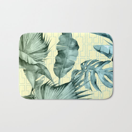 Simply Island Mod Palm Leaves on Pale Yellow Bath Mat
