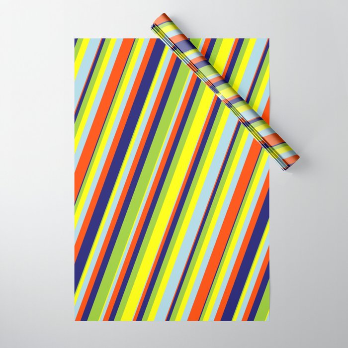 Eye-catching Green, Yellow, Light Blue, Red & Midnight Blue Colored Lines/Stripes Pattern Wrapping Paper