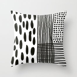 Play minimalist abstract dots dashes and lines painterly mark making art print Throw Pillow