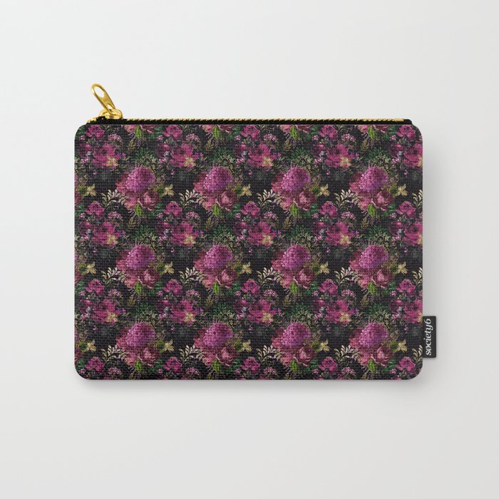 Burgundy Black Moody Floral Pattern Carry-All Pouch