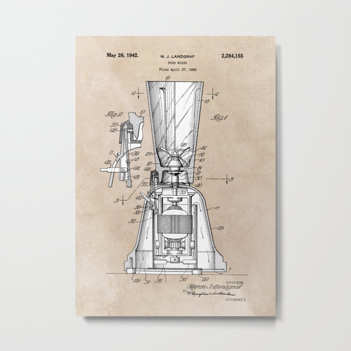 patent art Landgraf Food Mixer 1939 Metal Print