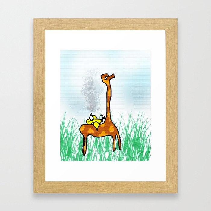 giraffe and the bird Framed Art Print