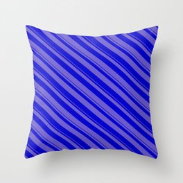 [ Thumbnail: Slate Blue and Blue Colored Stripes/Lines Pattern Throw Pillow ]