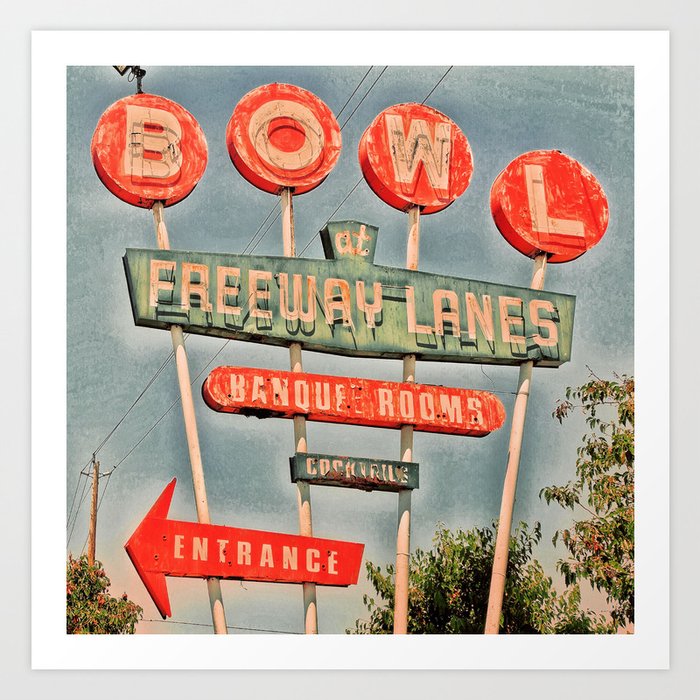 Freeway Lanes Bowl - Selma, CA Art Print