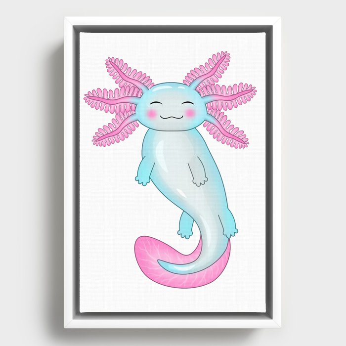 Cyan Axolotl Framed Canvas