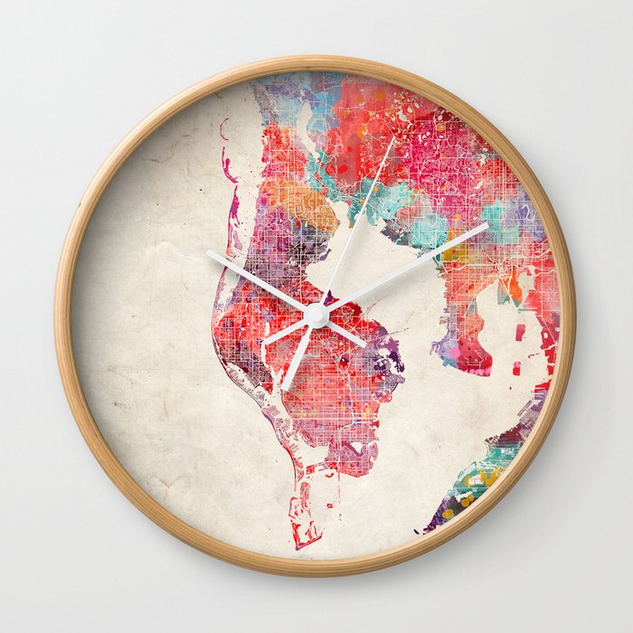 St. Petersburg map Florida painting 2 Wall Clock