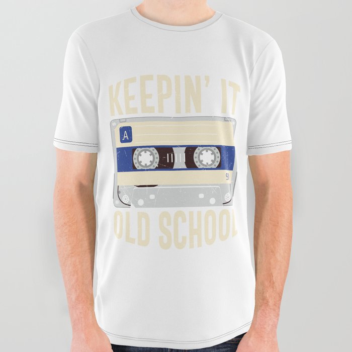 Keepin' It Old School Cassette Tape Retro All Over Graphic Tee