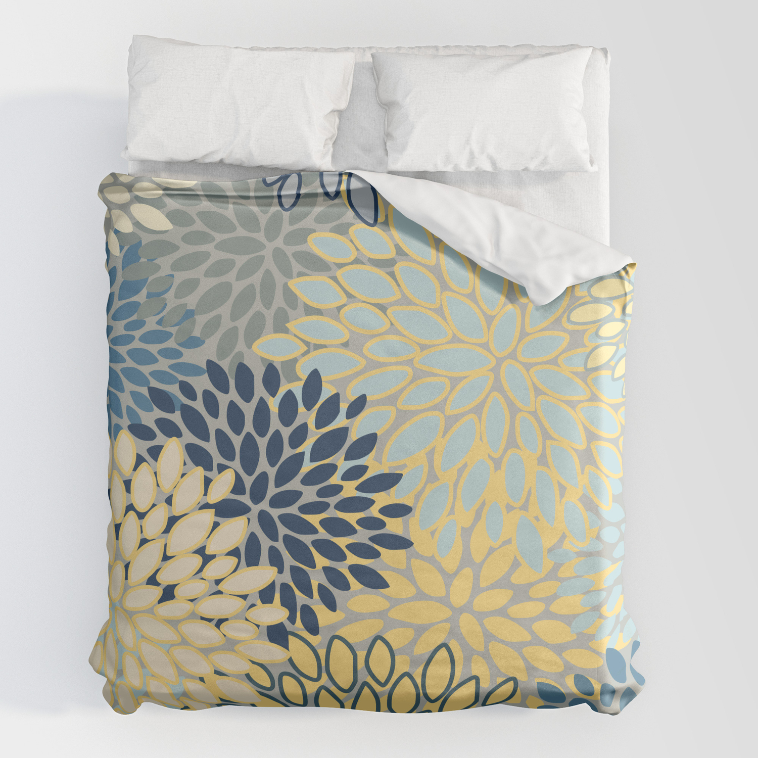 Yellow Gray Blue Teal Duvet Cover, Yellow And Gray Duvet Cover King
