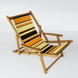 [ Thumbnail: Dark Orange, Black, and Tan Colored Lines Pattern Sling Chair ]