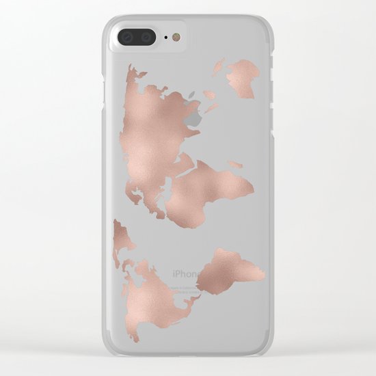 Marble World Map Rose Gold Pink Clear iPhone Case