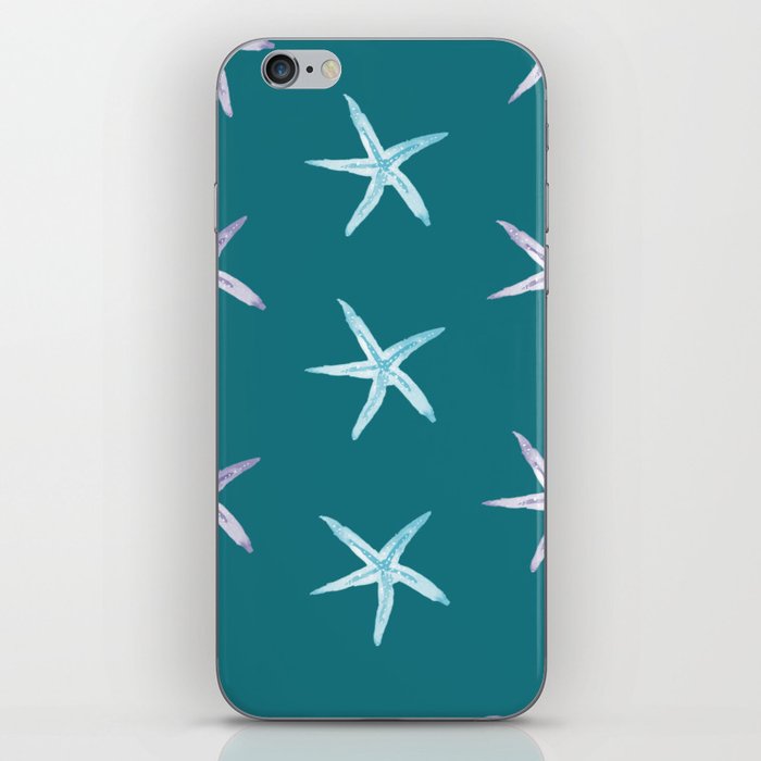 Pastel Watercolor Starfish on Harbor Blue  iPhone Skin
