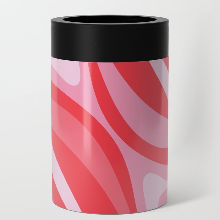 New Groove Retro Swirl Abstract Pattern Cherry Red Can Cooler