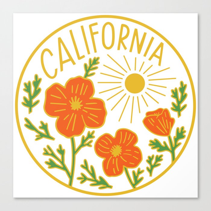 California Poppy Sun White Canvas Print