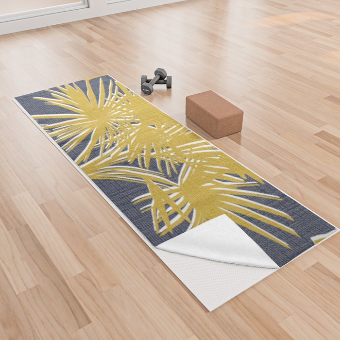 Tropical Palm Trees Gold on Navy Yoga Towel
