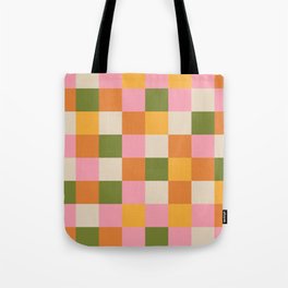 Cheery Checker Print Tote Bag | Checker, Checkered, Avocadogreen, Pinkcheckered, Check, Checkerboardprint, Orangecheckered, Pattern, Modern, Checkerboard 