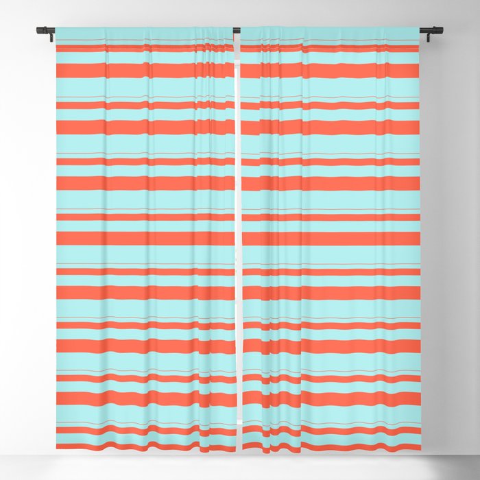 Red & Turquoise Colored Striped/Lined Pattern Blackout Curtain