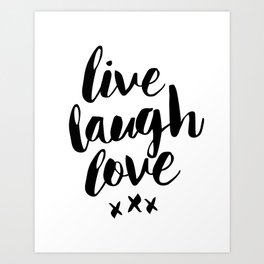 Live Laugh Love black and white wall hangings typography design home wall decor bedroom Art Print