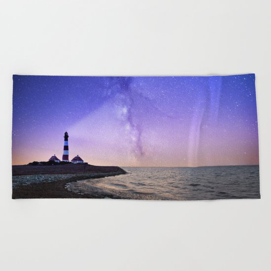 Lighthouse under the stars #photography Beach Towel