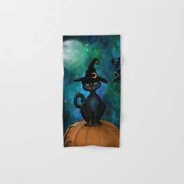 Witch’s Familiar on a Pumpkin Hand & Bath Towel