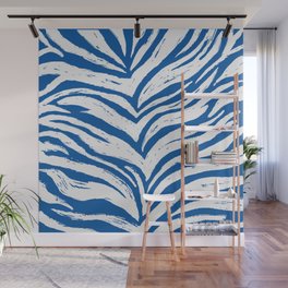Tiger Stripes - Dark Blue & White - Animal Print - Zebra Print Wall Mural