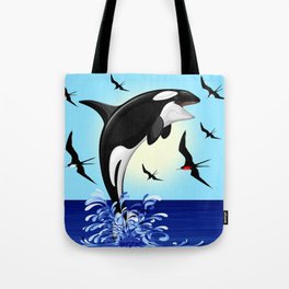 Orca Killer Whale jumping out of Ocean Tote Bag