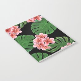 Tropical Floral Print Black Notebook