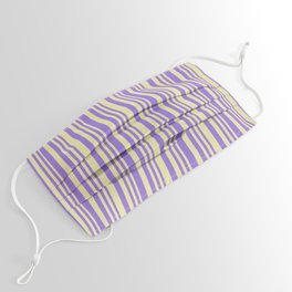 [ Thumbnail: Pale Goldenrod and Purple Colored Stripes/Lines Pattern Face Mask ]