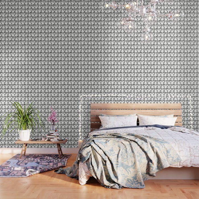 Black And And White Love Hearts Pattern Wallpaper