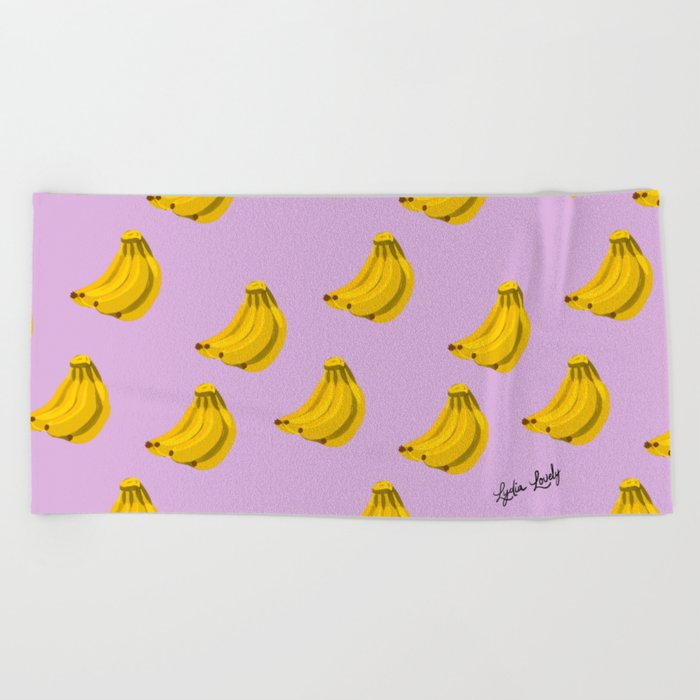 Bananas Yellow- Lilac background Beach Towel