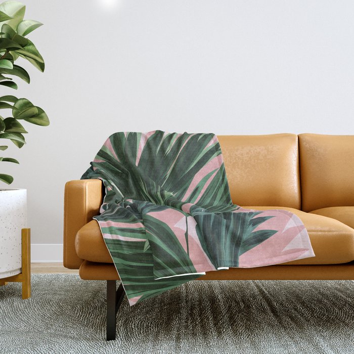 Pink and green palm trees Throw Blanket