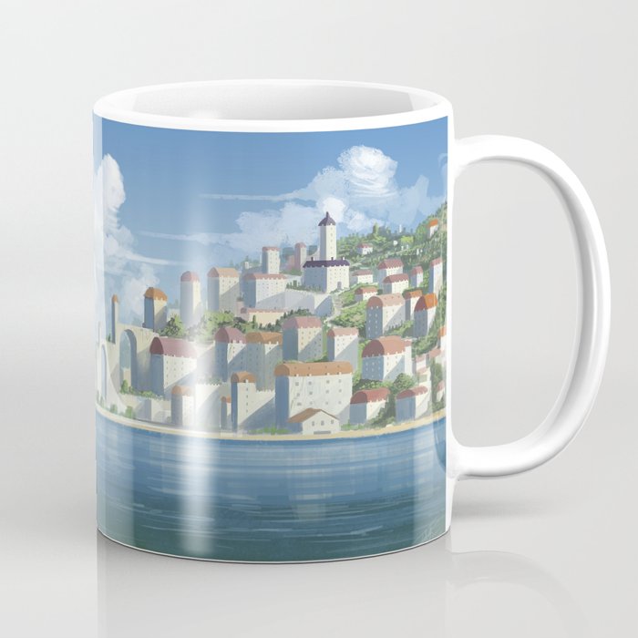 Red bird and coastal city Coffee Mug