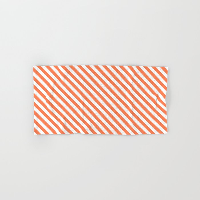White and Coral Colored Pattern of Stripes Hand & Bath Towel