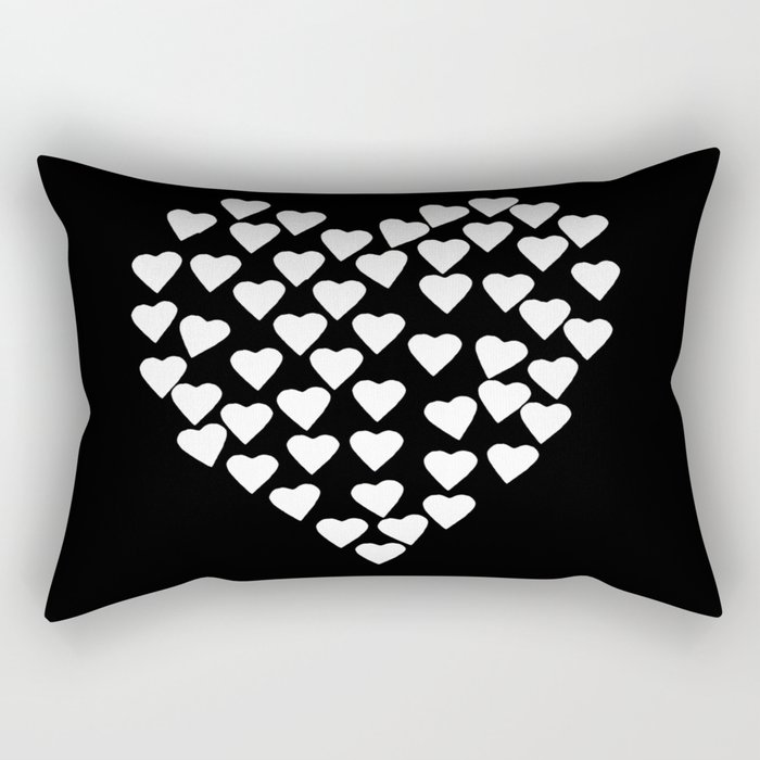 Hearts on Heart White on Black Rectangular Pillow