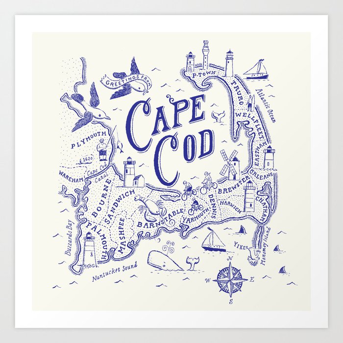 Cape Cod Map Art Print