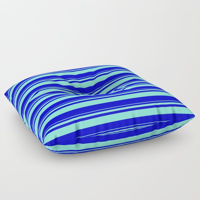Aquamarine and Blue Colored Striped Pattern Floor Pillow