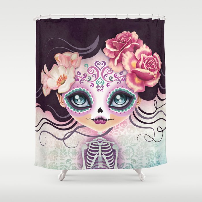 Camila Huesitos Sugar Skull Shower Curtain By Sandygrafik Society6 Camila Huesitos Sugar Skull Shower Curtain