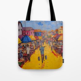 An African Market Wall Art canvas, an African Culture and Lifestyle Print Tote Bag