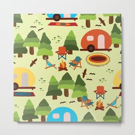 Caravan Campground Vacation Metal Print | Curated, Adventure, Summer, Camping, Forest, Camp, Tourists, Camper, Campsite, Graphicdesign 