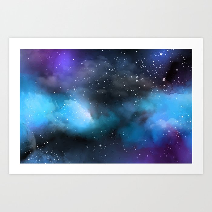 Navy Blue Purple Glitter Cosmo Watercolor Galaxy Painting Art