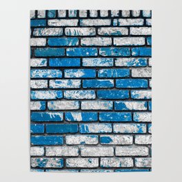 brick wall background in blue and white Poster