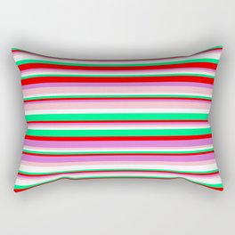 [ Thumbnail: Colorful Green, Red, Orchid, Pink, and White Colored Pattern of Stripes Rectangular Pillow ]
