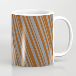 [ Thumbnail: Brown & Gray Colored Pattern of Stripes Coffee Mug ]