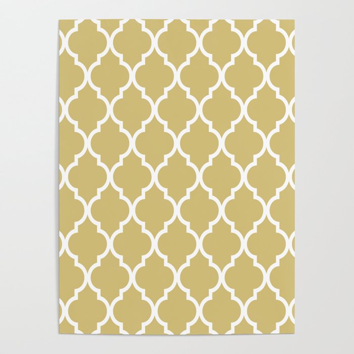 Moroccan Quatrefoil Gothic Revival Pattern 221 Gold and White Poster