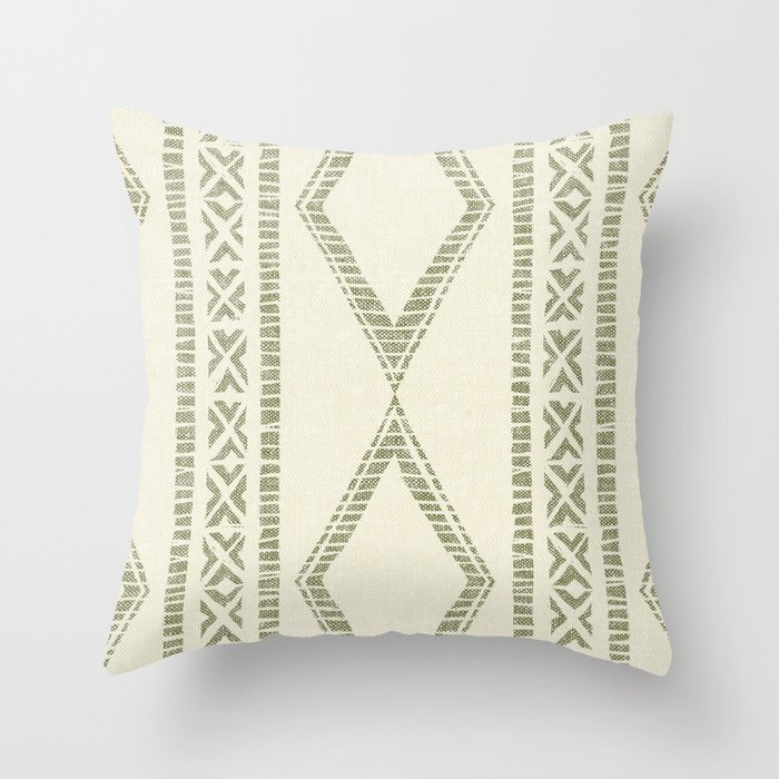 oceania diamond stripes - olive green on cream Throw Pillow
