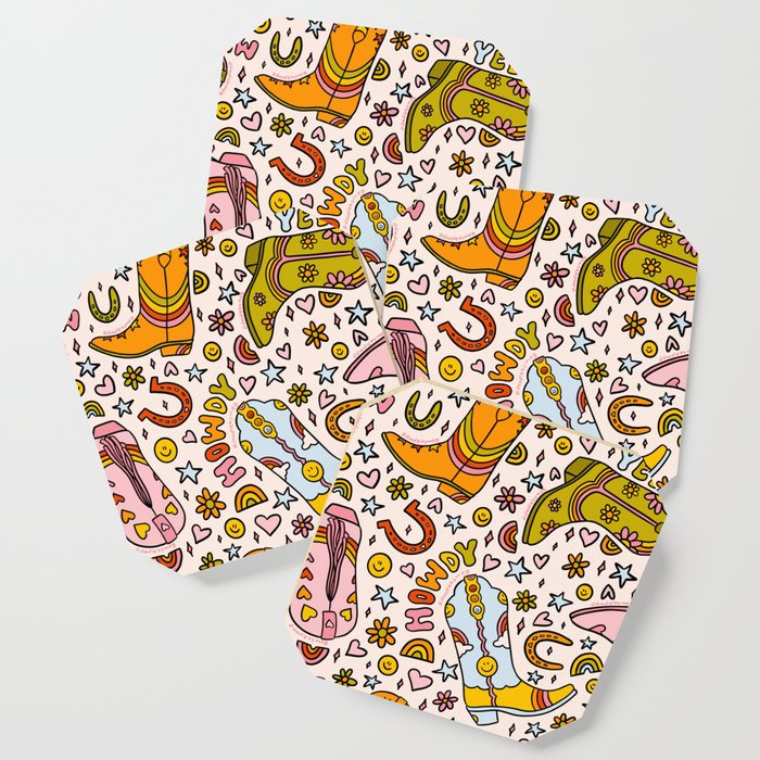 Rainbow Cowboy Boots Print Coaster